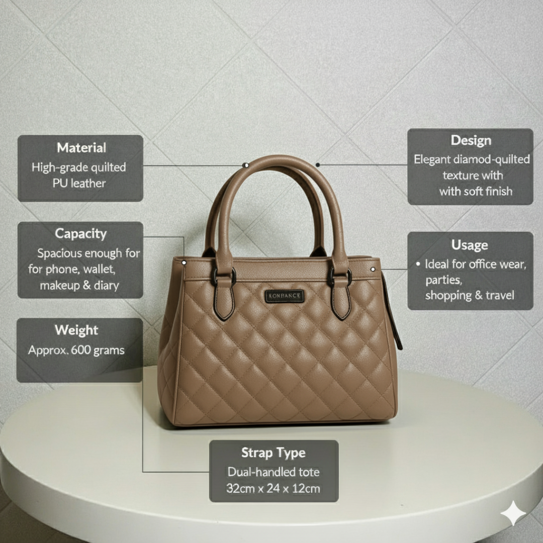 Aurora Luxe Bag Quilted Tote HandBag for Women-Elegant PU Leather Handbag