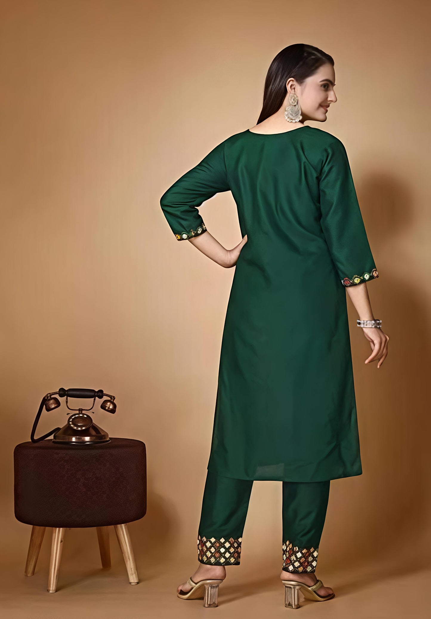 Women’s Embroidered Green kurta Palazzo set with dupatta