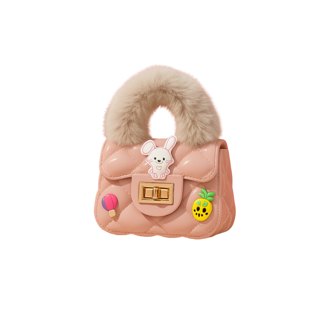 Noire Luxe Quilted Fur Handle Handbag for Girls