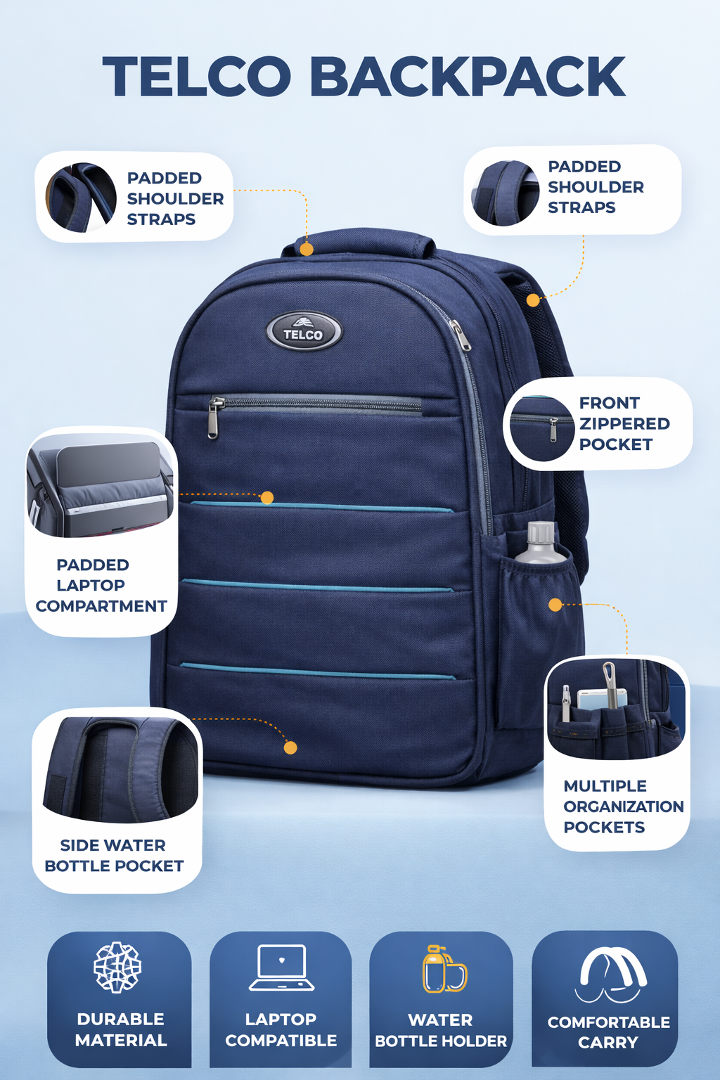 Telgo Sleek Navy Backpack