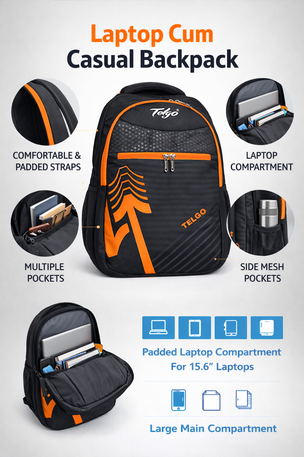 Telgo Blaze Rush Orange Backpack