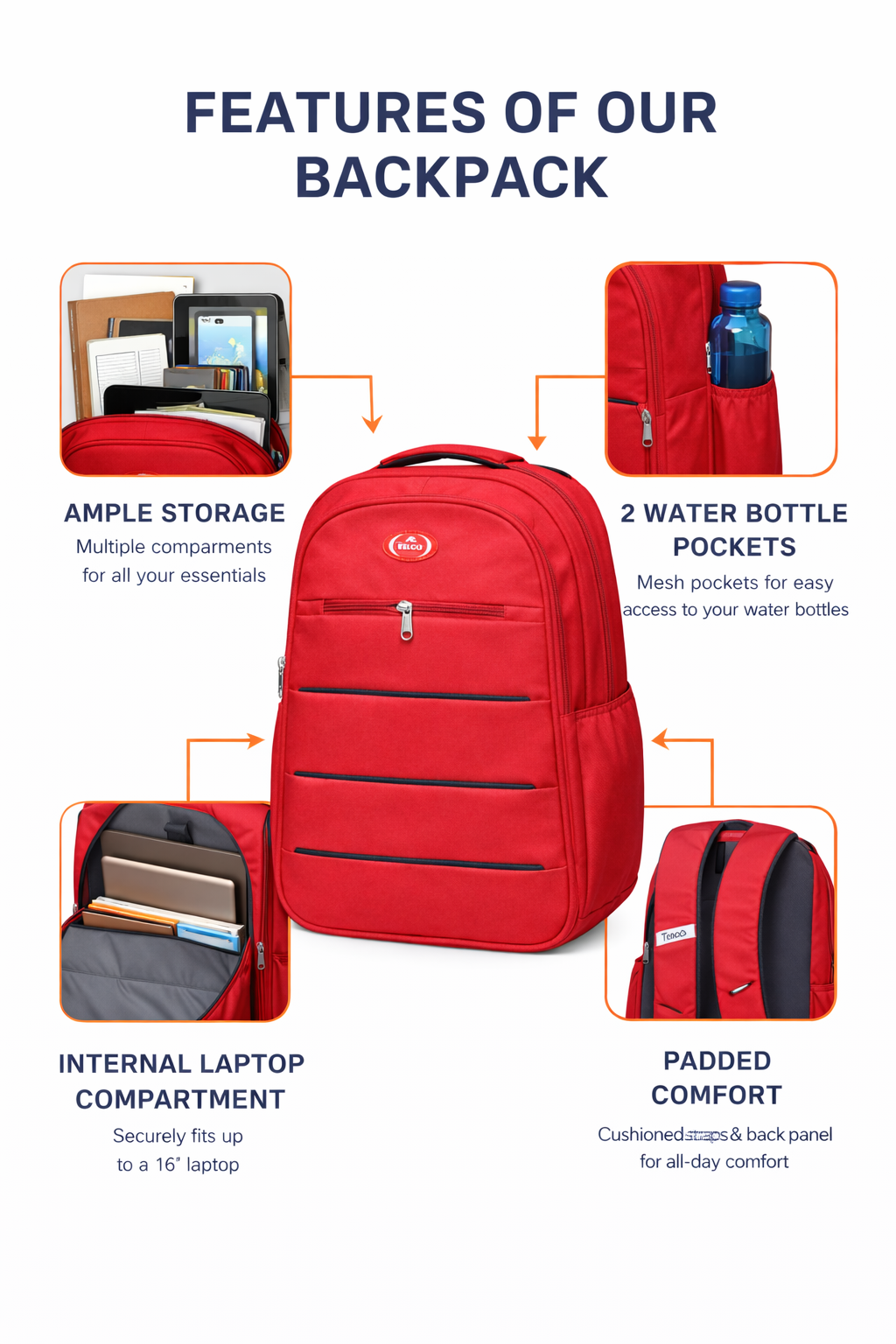 Telgo Sleek Red Backpack