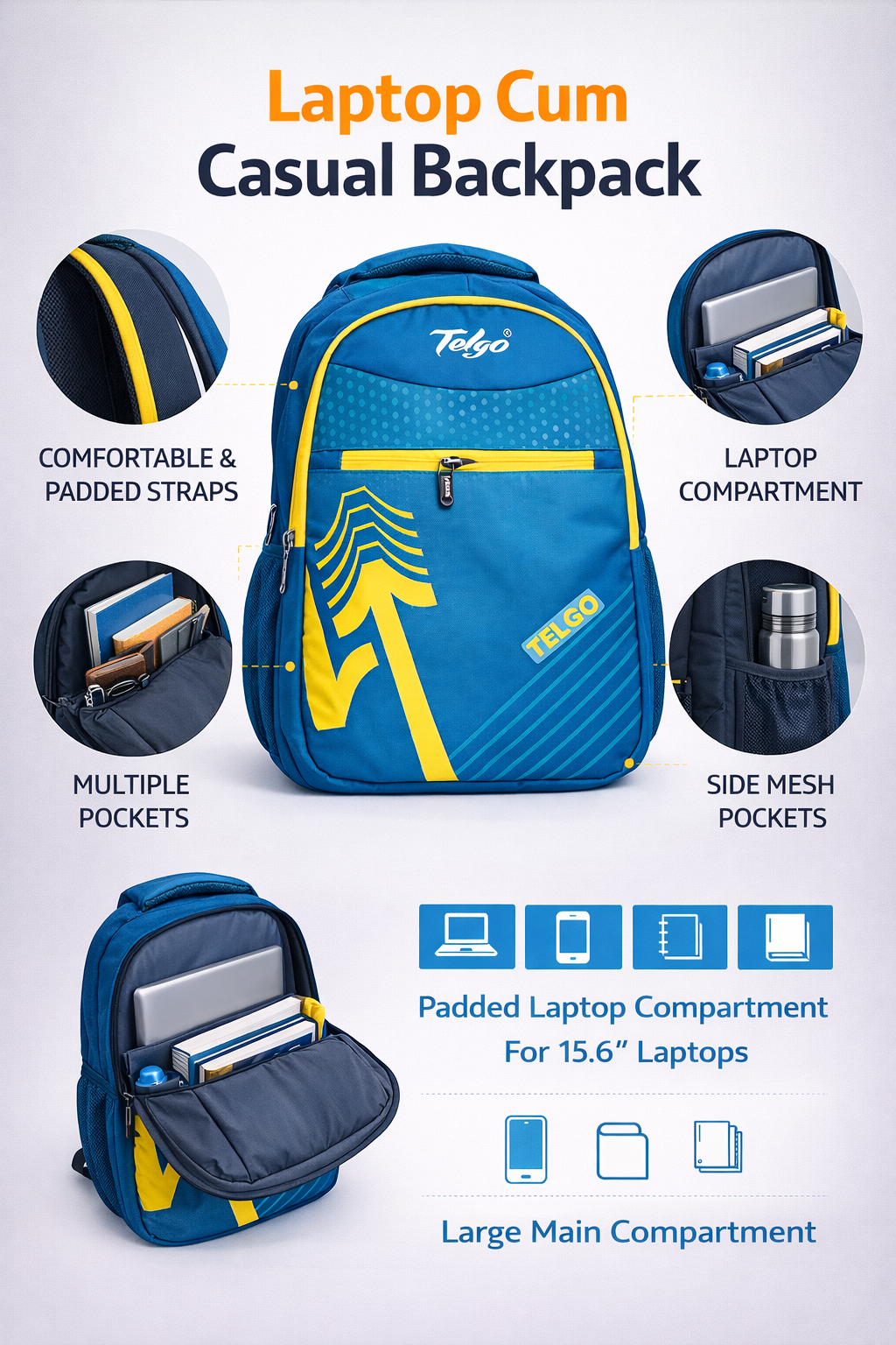 Telgo Blaze Rush Sky Blue Backpack