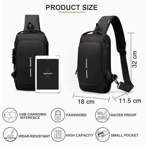 Anti-theft sling bag with a USB charging cable