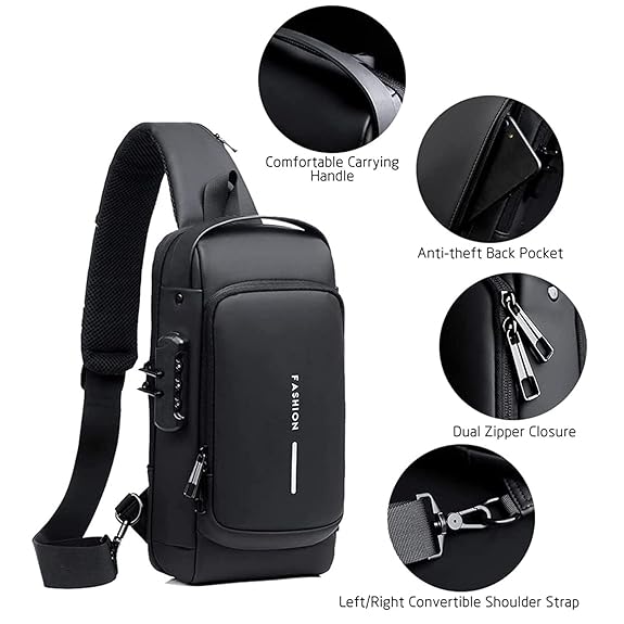 Anti-theft sling bag with a USB charging cable