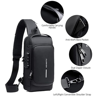 Anti-theft sling bag with a USB charging cable