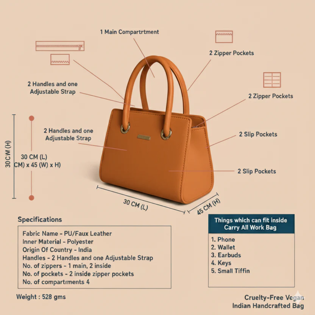 Caramel Brown Structured Tote HandBags For Women–Premium Everyday Handbag