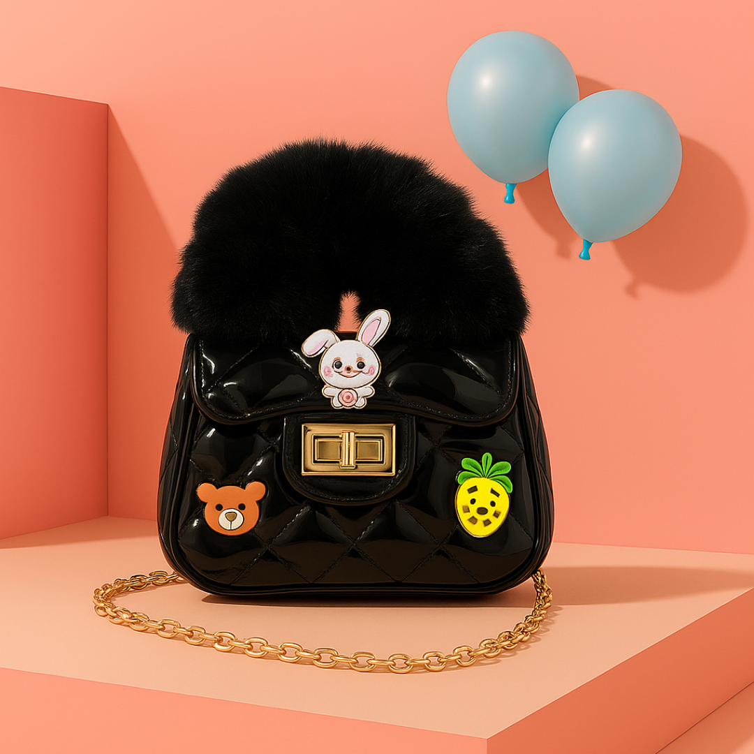 Noire Luxe Quilted Fur Handle Handbag for Girls