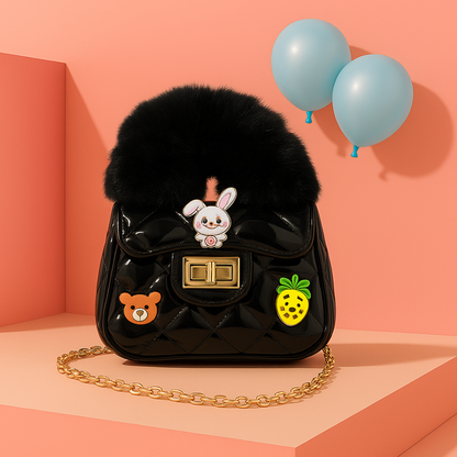 Noire Luxe Quilted Fur Handle Handbag for Girls