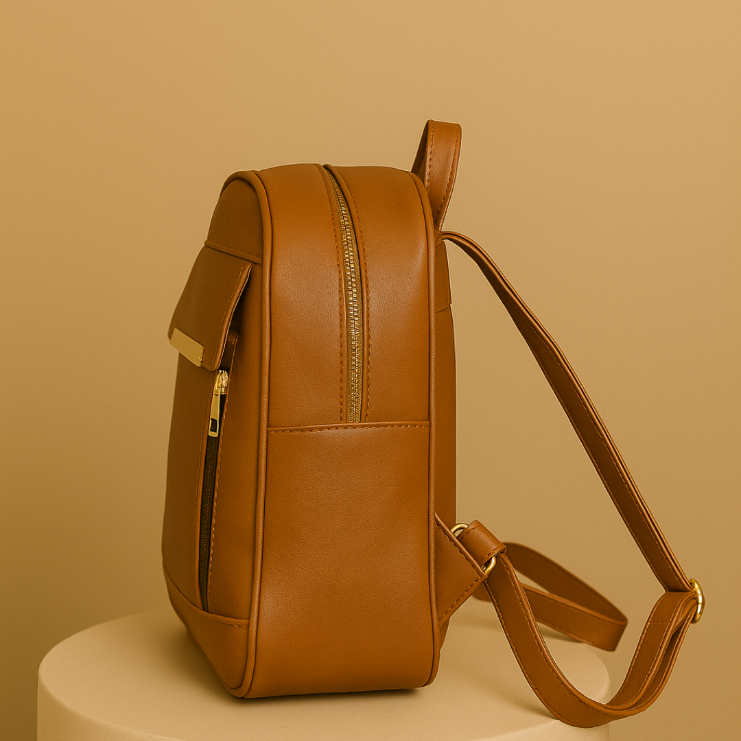 Caramel Finishing Veagn Leather Backpack For Women– Stylish & Functional Everyday Bagc