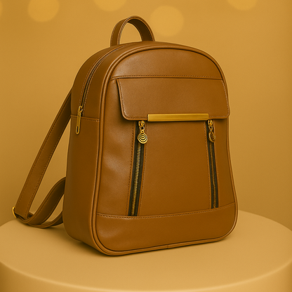 Caramel Finishing Veagn Leather Backpack For Women– Stylish & Functional Everyday Bagc