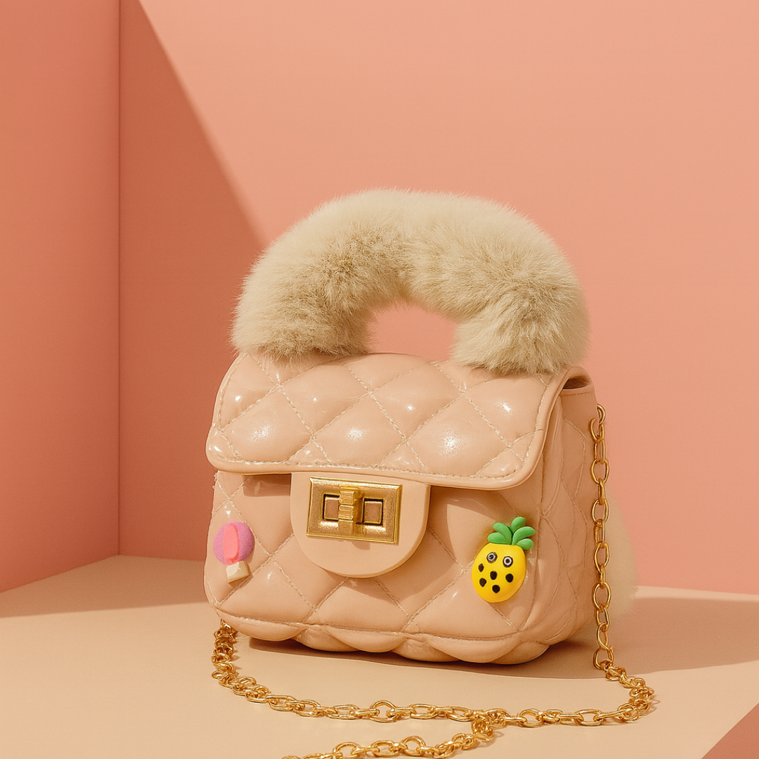 Noire Luxe Quilted Fur Handle Handbag for Girls