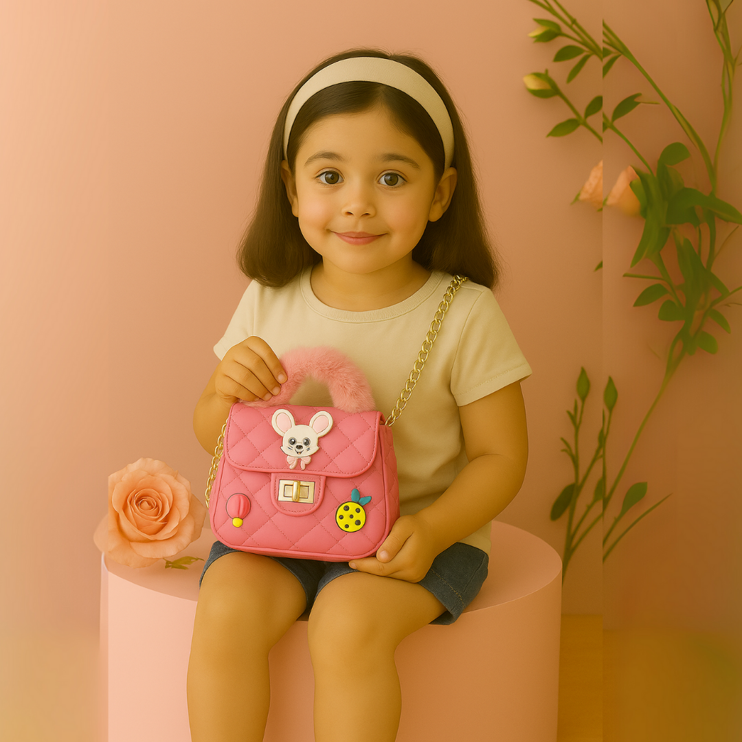 Noire Luxe Quilted Fur Handle Handbag for Girls