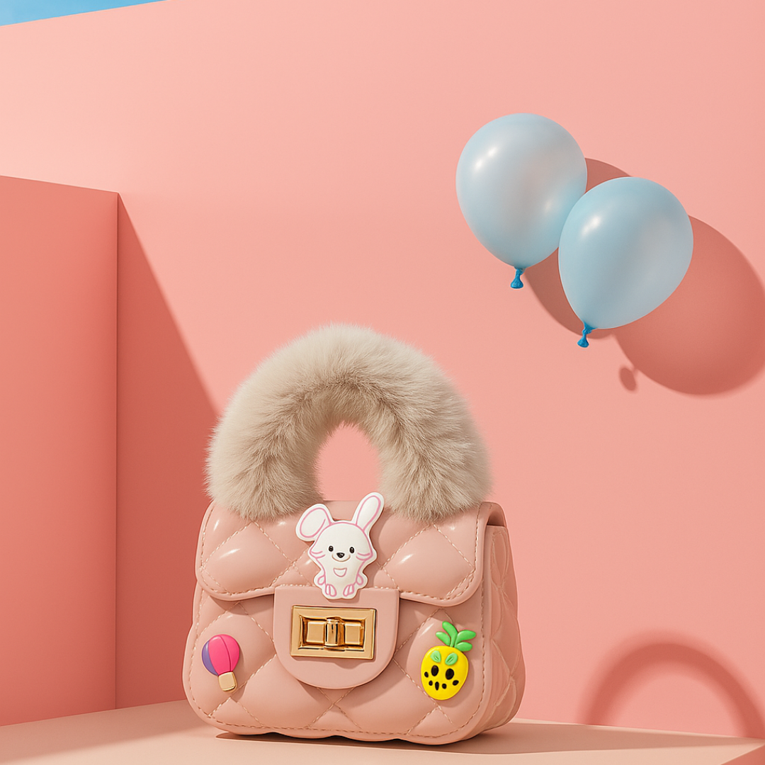 Noire Luxe Quilted Fur Handle Handbag for Girls