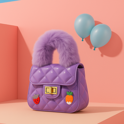 Noire Luxe Quilted Fur Handle Handbag for Girls