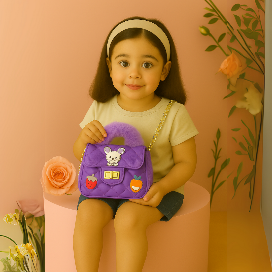 Noire Luxe Quilted Fur Handle Handbag for Girls