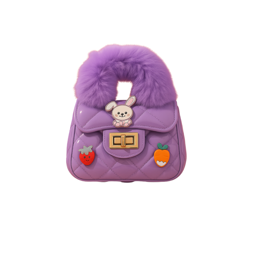 Noire Luxe Quilted Fur Handle Handbag for Girls