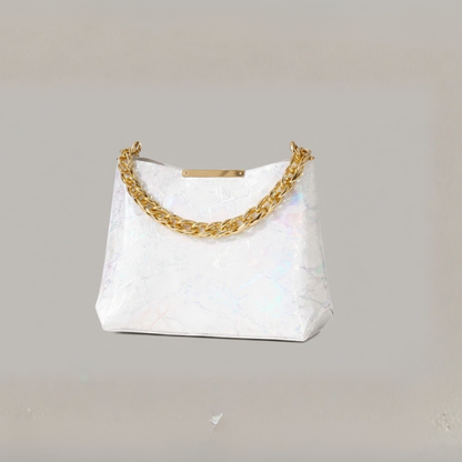 White Holographic Women’s Chain Handbag – Glossy PU Party Shoulder Bag