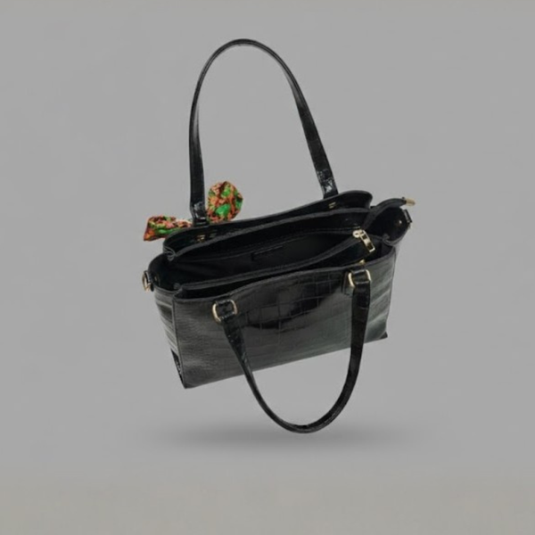 Black Croc-Texture Ladies Tote Bag