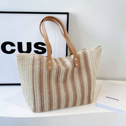Striped Woven Tote Bag