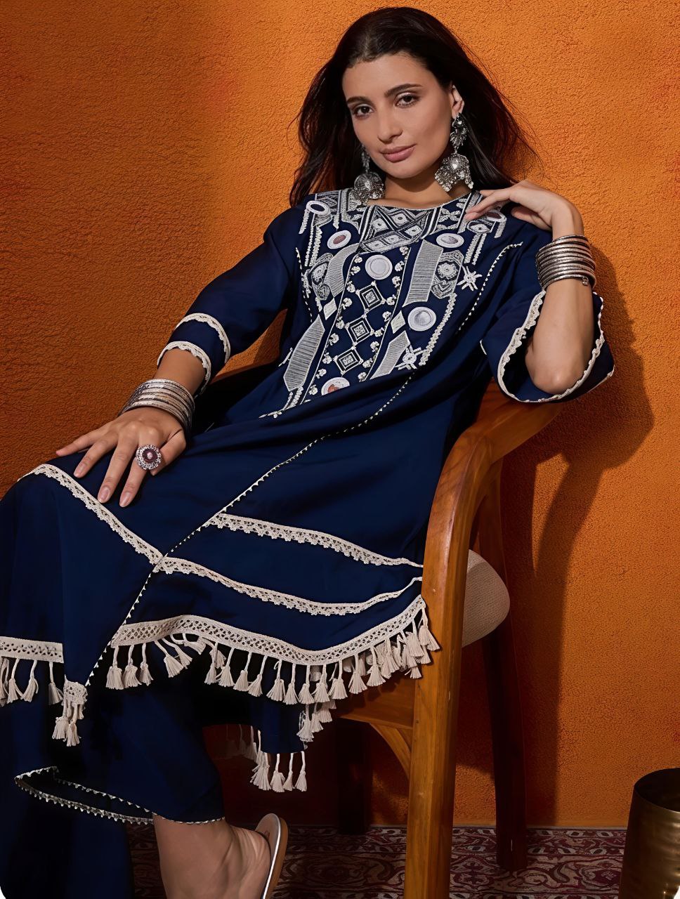 Radhika Women’s embroidered Blue kurti palazzo set