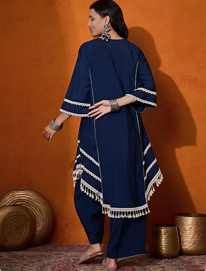 Radhika Women’s embroidered Blue kurti palazzo set